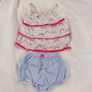 Baby Boden rainbow tank with blue bloomers